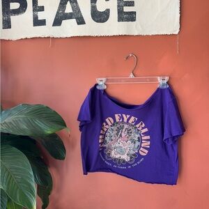 Purple Graphic Crop Tee with Floral Band Print